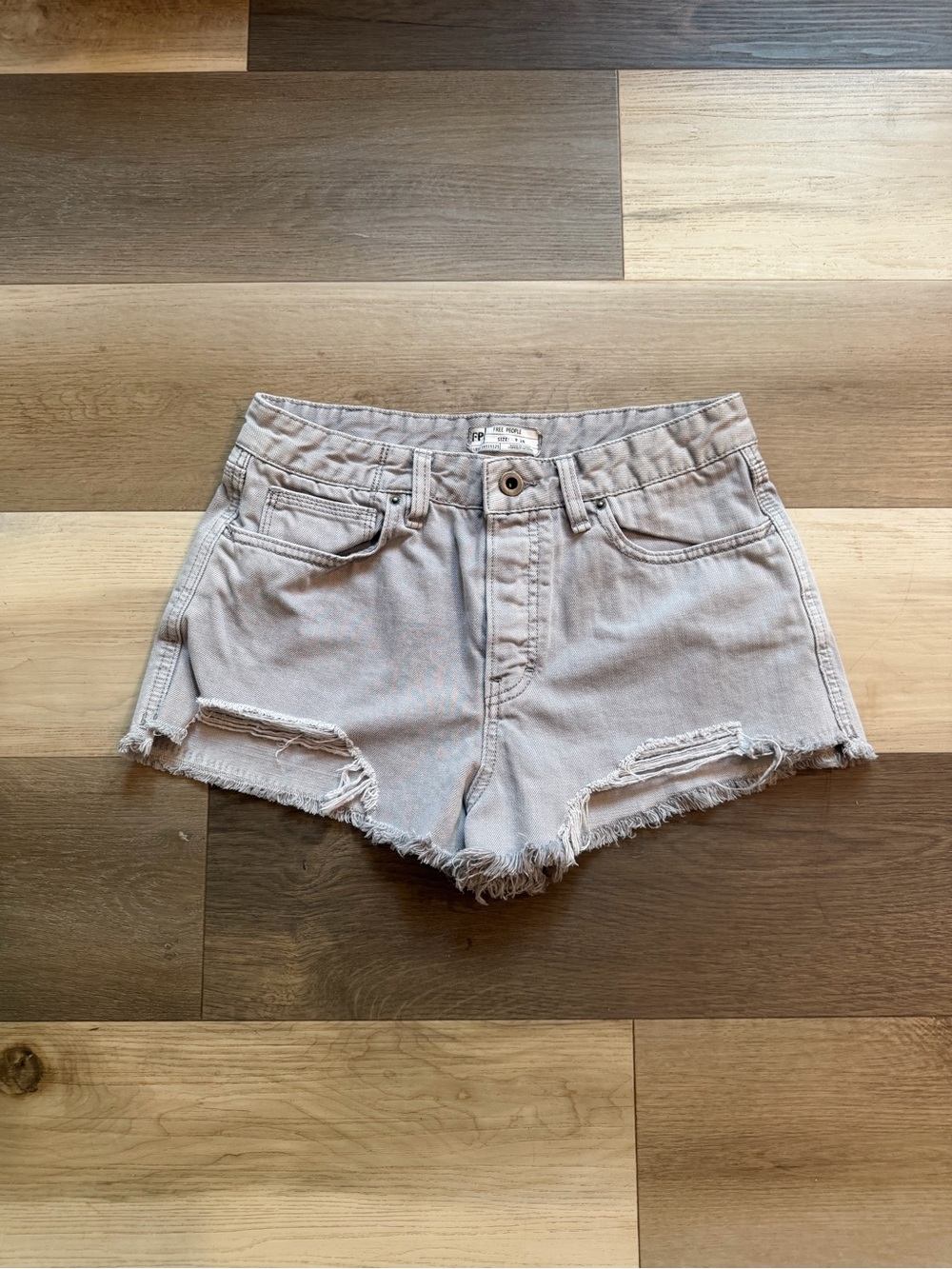 Free People Faded Light Gray Distressed Denim Shorts Size 28